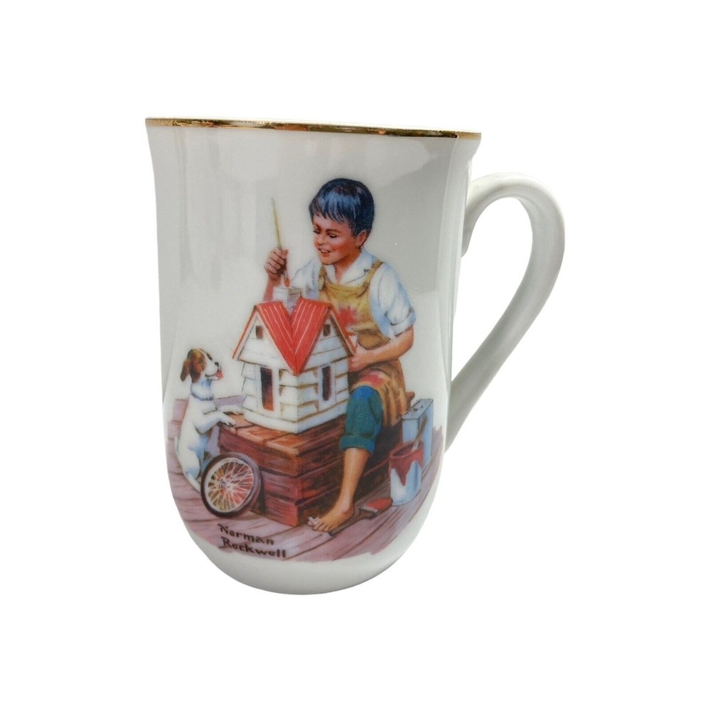 Norman Rockwell "A Dollhouse For Sis" Coffee Mug/Cup Vintage 1982